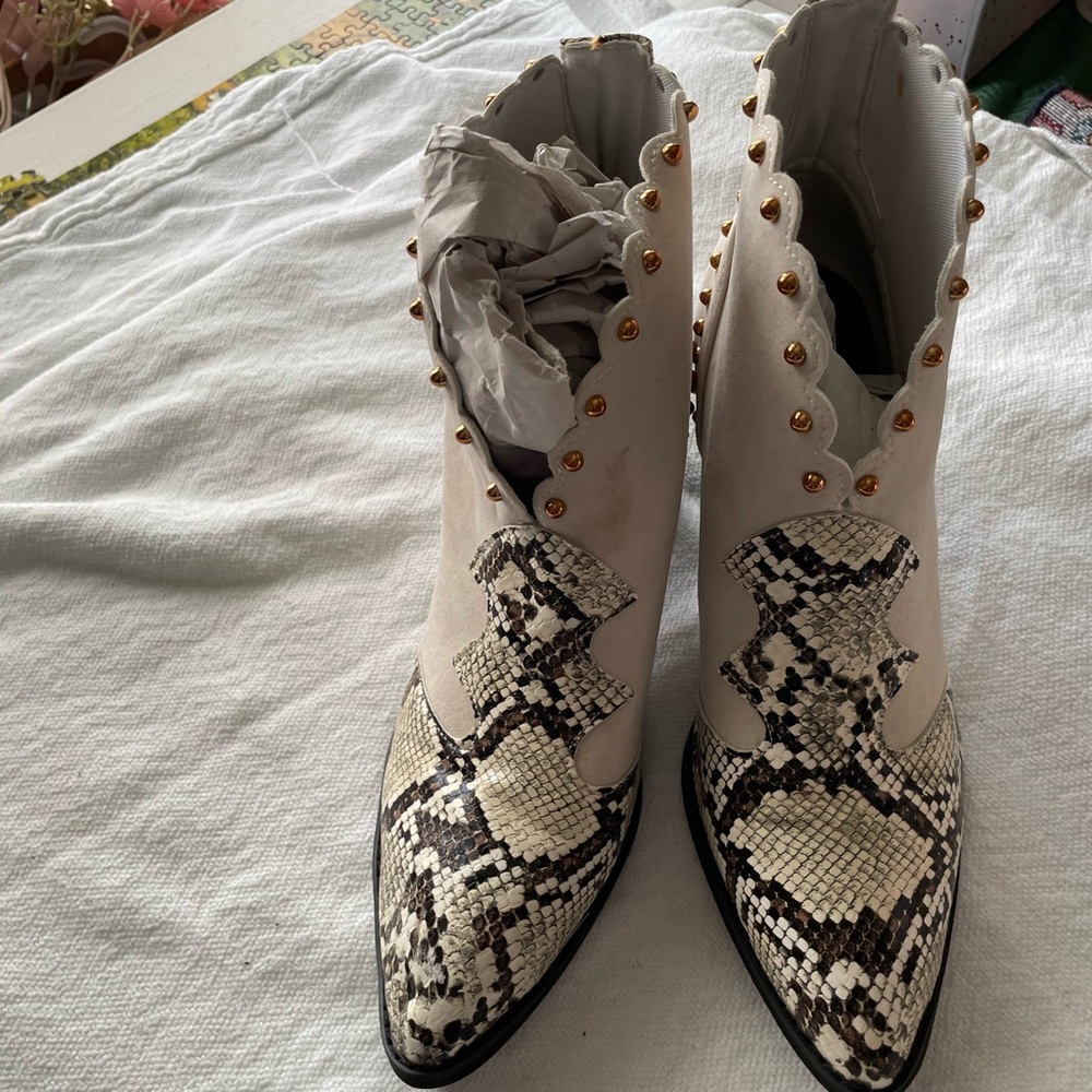 Brown snake and tan booties